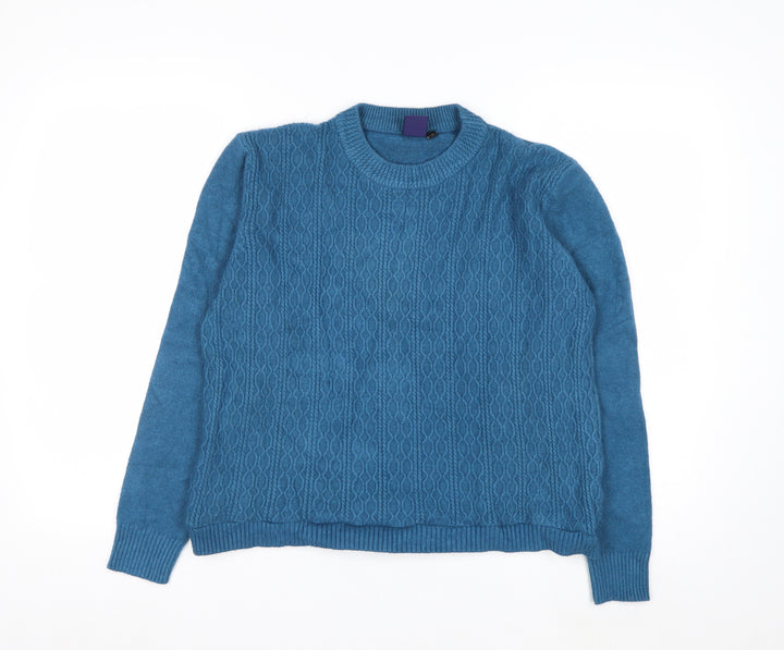 Beyond Retro Women's Blue Crew Neck Cable-Knit Jumper Size S