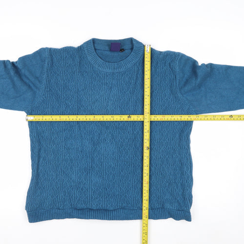 Beyond Retro Women's Blue Crew Neck Cable-Knit Jumper Size S