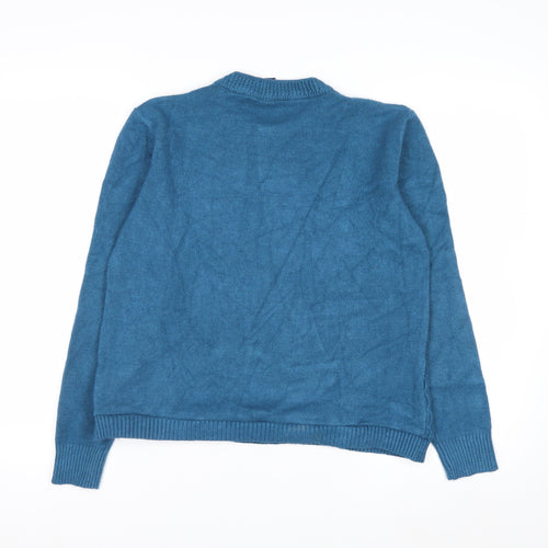 Beyond Retro Women's Blue Crew Neck Cable-Knit Jumper Size S