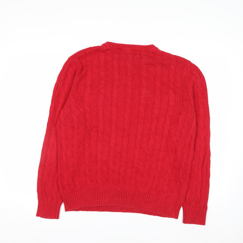 Nautica Men Red Cotton Cable-Knit Crew Neck Jumper Size M