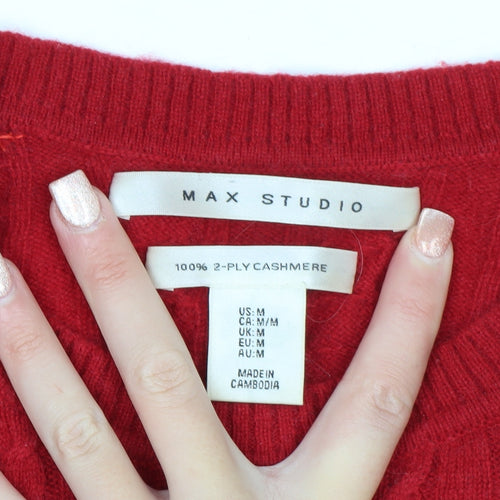 Max Studio Women Red 100% Cashmere Cable-Knit Jumper M