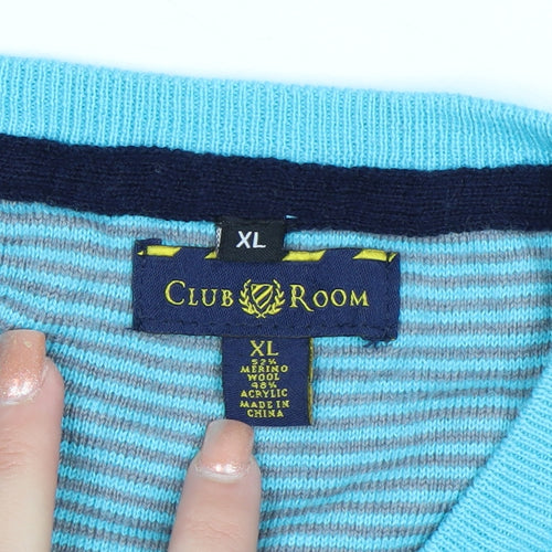 Club Room Men's Blue XL V-Neck Merino Wool Pullover Jumper