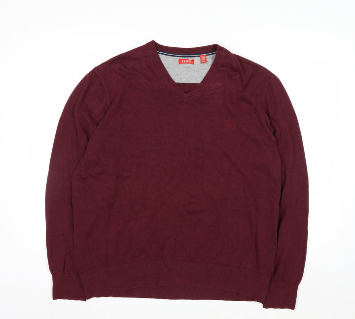 IZOD Men's Red Cotton V-Neck Pullover Jumper XL