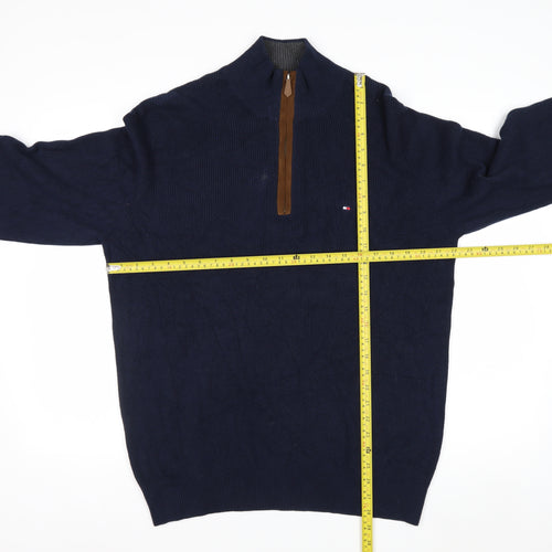 Tommy Hilfiger Men's Blue Cotton 1/2 Zip Jumper L Classic Style