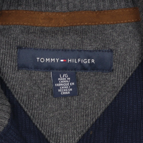 Tommy Hilfiger Men's Blue Cotton 1/2 Zip Jumper L Classic Style