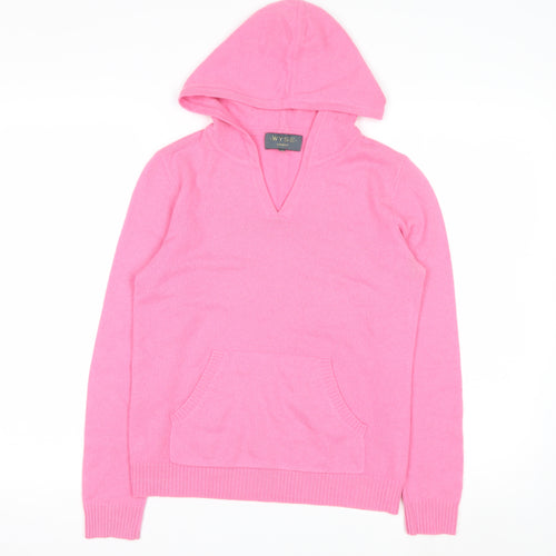 Wyse London Women Pink 100% Cashmere Hooded V-Neck Jumper Size S
