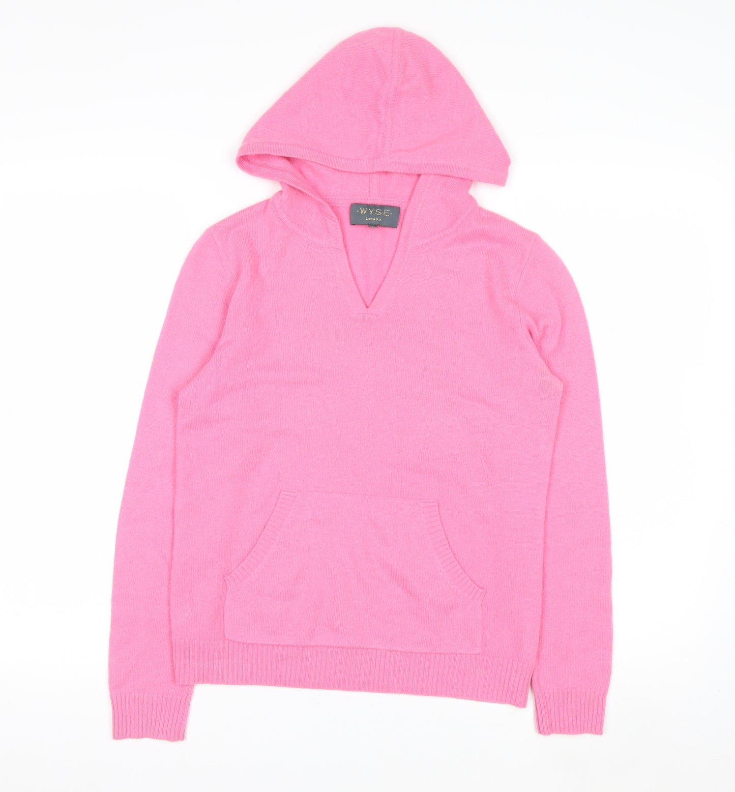 Wyse London Women Pink 100% Cashmere Hooded V-Neck Jumper Size S