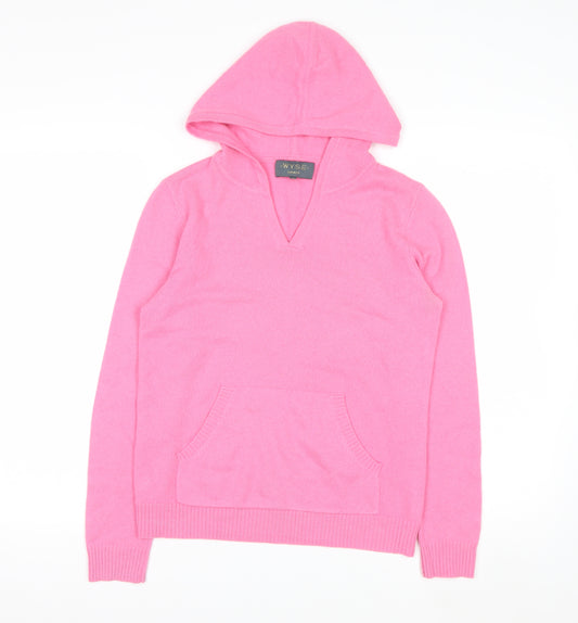 Wyse London Women Pink 100% Cashmere Hooded V-Neck Jumper Size S