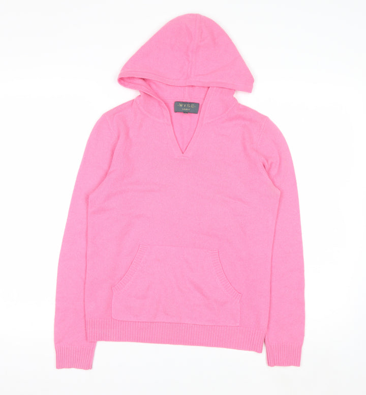 Wyse London Women Pink 100% Cashmere Hooded V-Neck Jumper Size S