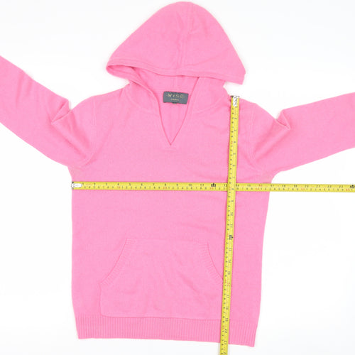 Wyse London Women Pink 100% Cashmere Hooded V-Neck Jumper Size S