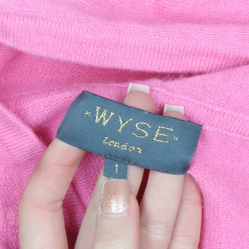 Wyse London Women Pink 100% Cashmere Hooded V-Neck Jumper Size S