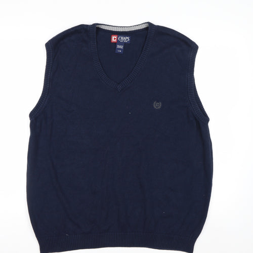 Chaps Men's Blue Cotton V-Neck Sleeveless Vest Jumper L