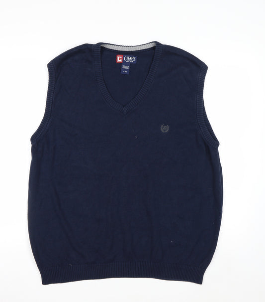 Chaps Men's Blue Cotton V-Neck Sleeveless Vest Jumper L