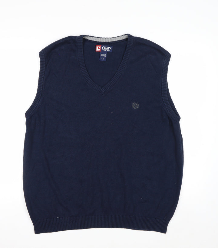 Chaps Men's Blue Cotton V-Neck Sleeveless Vest Jumper L