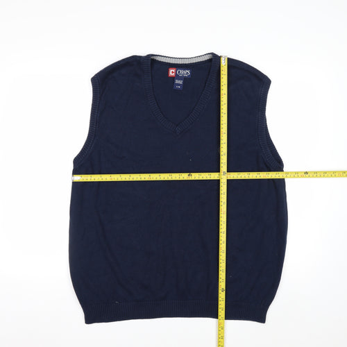 Chaps Men's Blue Cotton V-Neck Sleeveless Vest Jumper L
