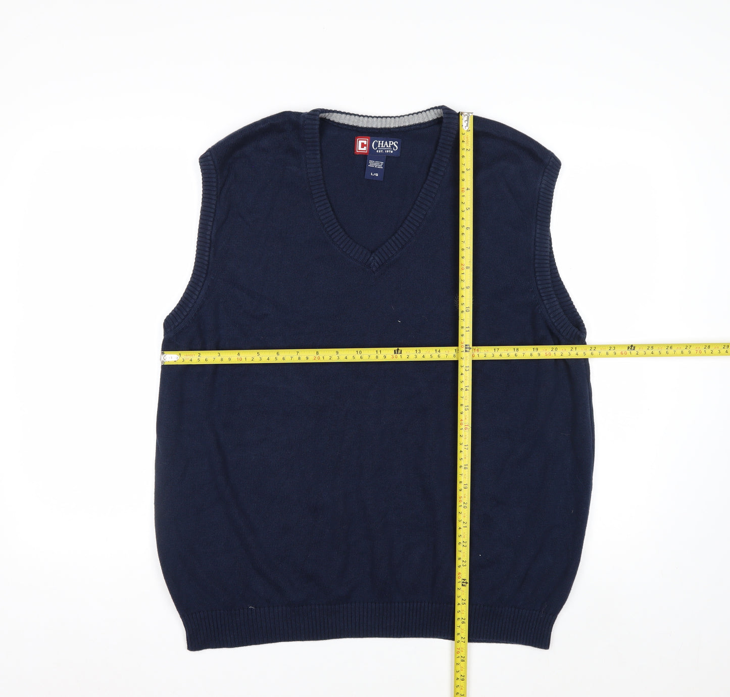 Chaps Men's Blue Cotton V-Neck Sleeveless Vest Jumper L