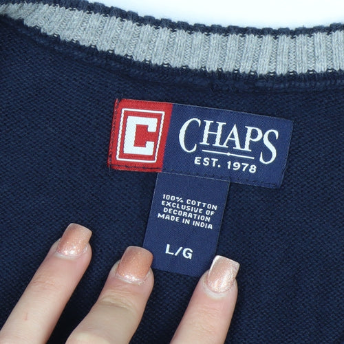 Chaps Men's Blue Cotton V-Neck Sleeveless Vest Jumper L