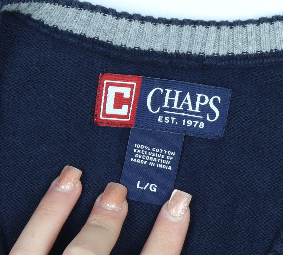 Chaps Men's Blue Cotton V-Neck Sleeveless Vest Jumper L