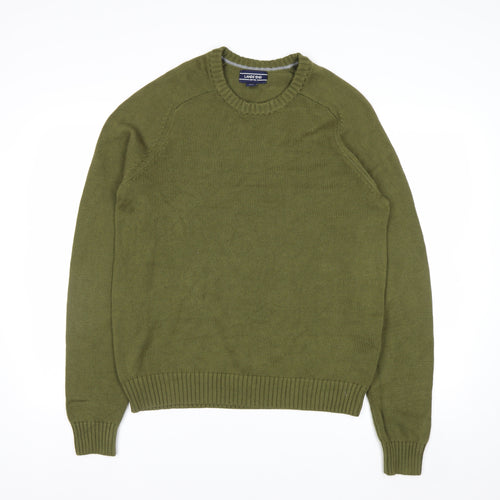 Lands' End Men's Green Cotton Crew Neck Pullover Jumper Size L