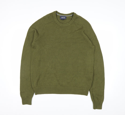 Lands' End Men's Green Cotton Crew Neck Pullover Jumper Size L