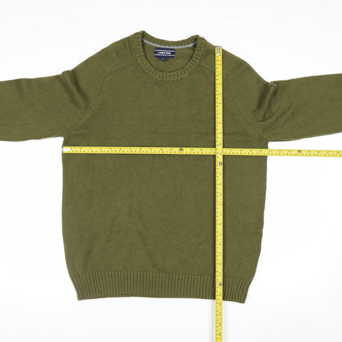Lands' End Men's Green Cotton Crew Neck Pullover Jumper Size L