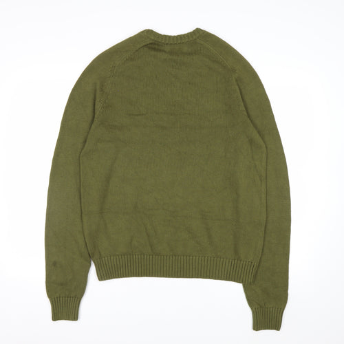 Lands' End Men's Green Cotton Crew Neck Pullover Jumper Size L