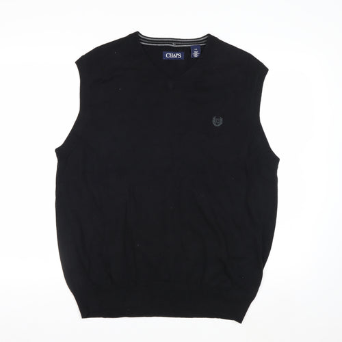 Chaps Men's Black Cotton V-Neck Sleeveless Knit Vest Jumper L