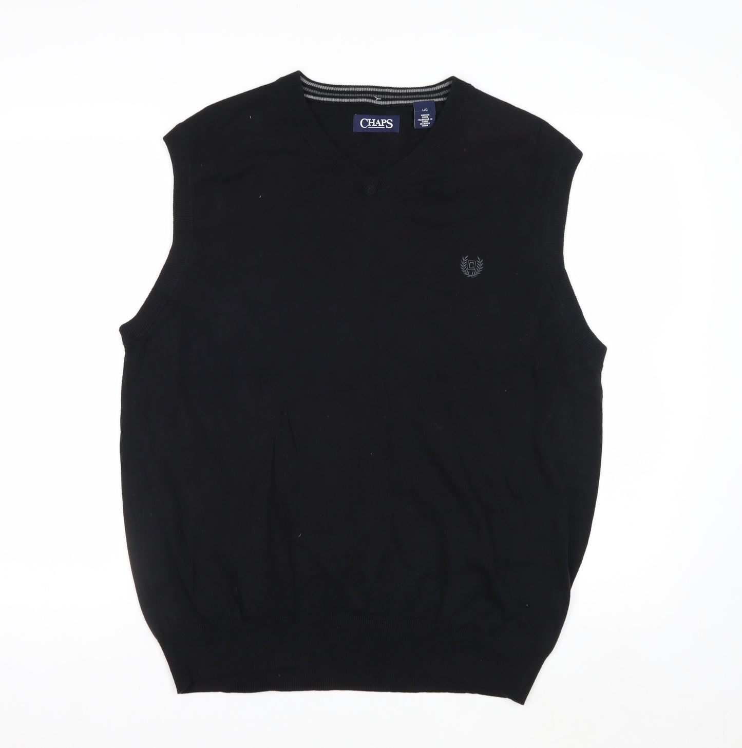 Chaps Men's Black Cotton V-Neck Sleeveless Knit Vest Jumper L