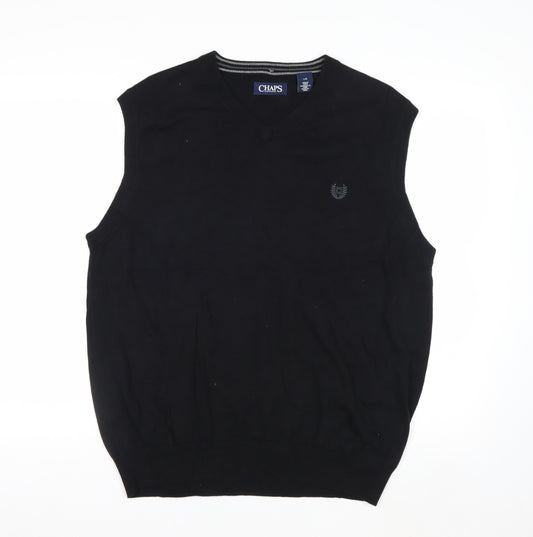 Chaps Men's Black Cotton V-Neck Sleeveless Knit Vest Jumper L