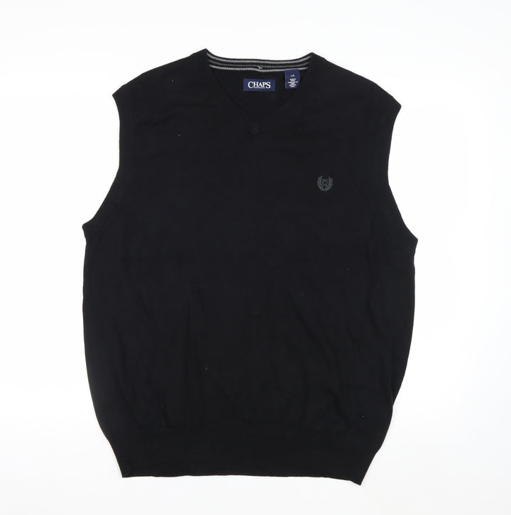 Chaps Men's Black Cotton V-Neck Sleeveless Knit Vest Jumper L