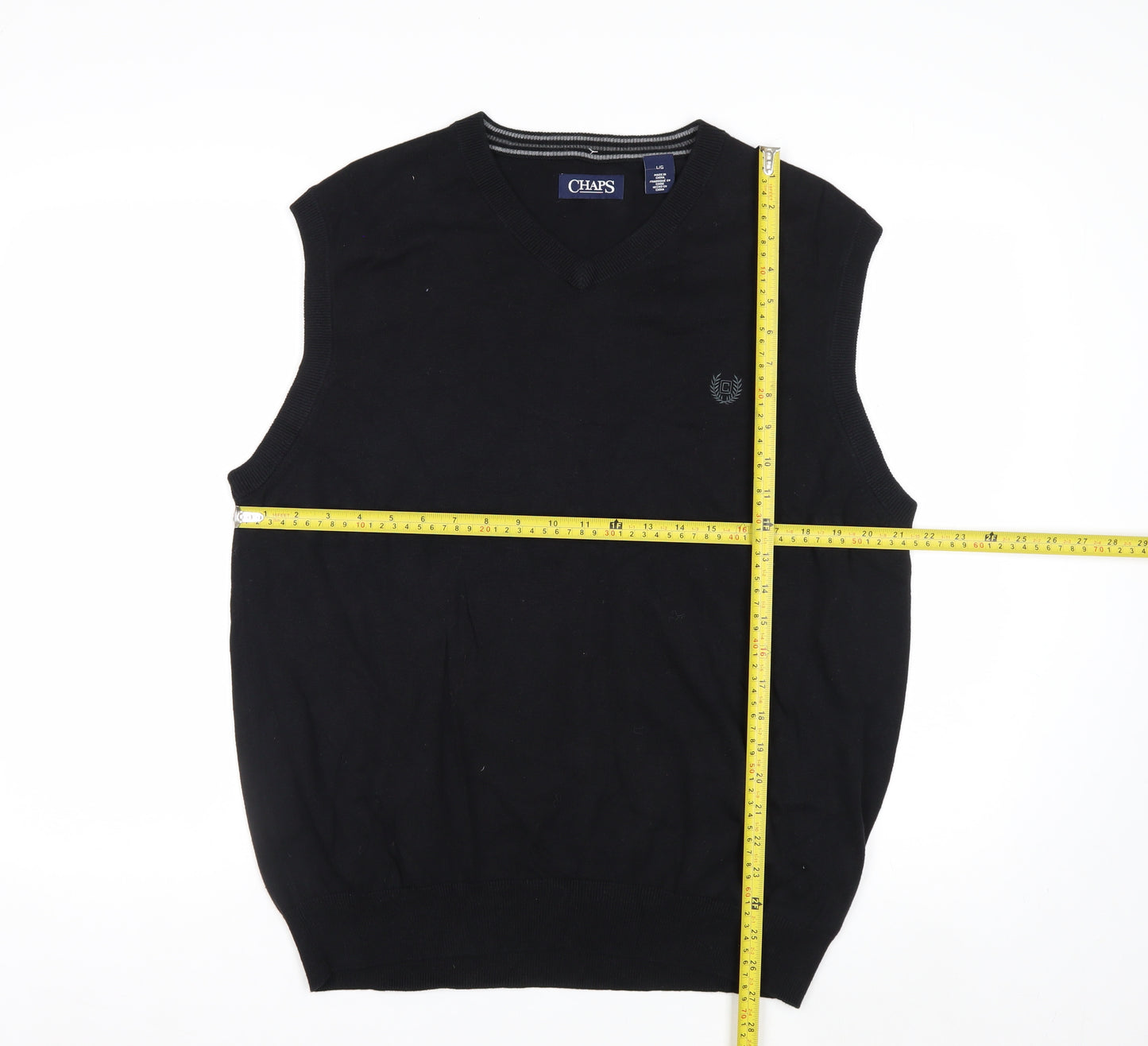 Chaps Men's Black Cotton V-Neck Sleeveless Knit Vest Jumper L