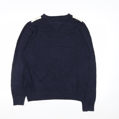 Tommy Hilfiger Men's Blue Argyle Cotton V-Neck Jumper Size M