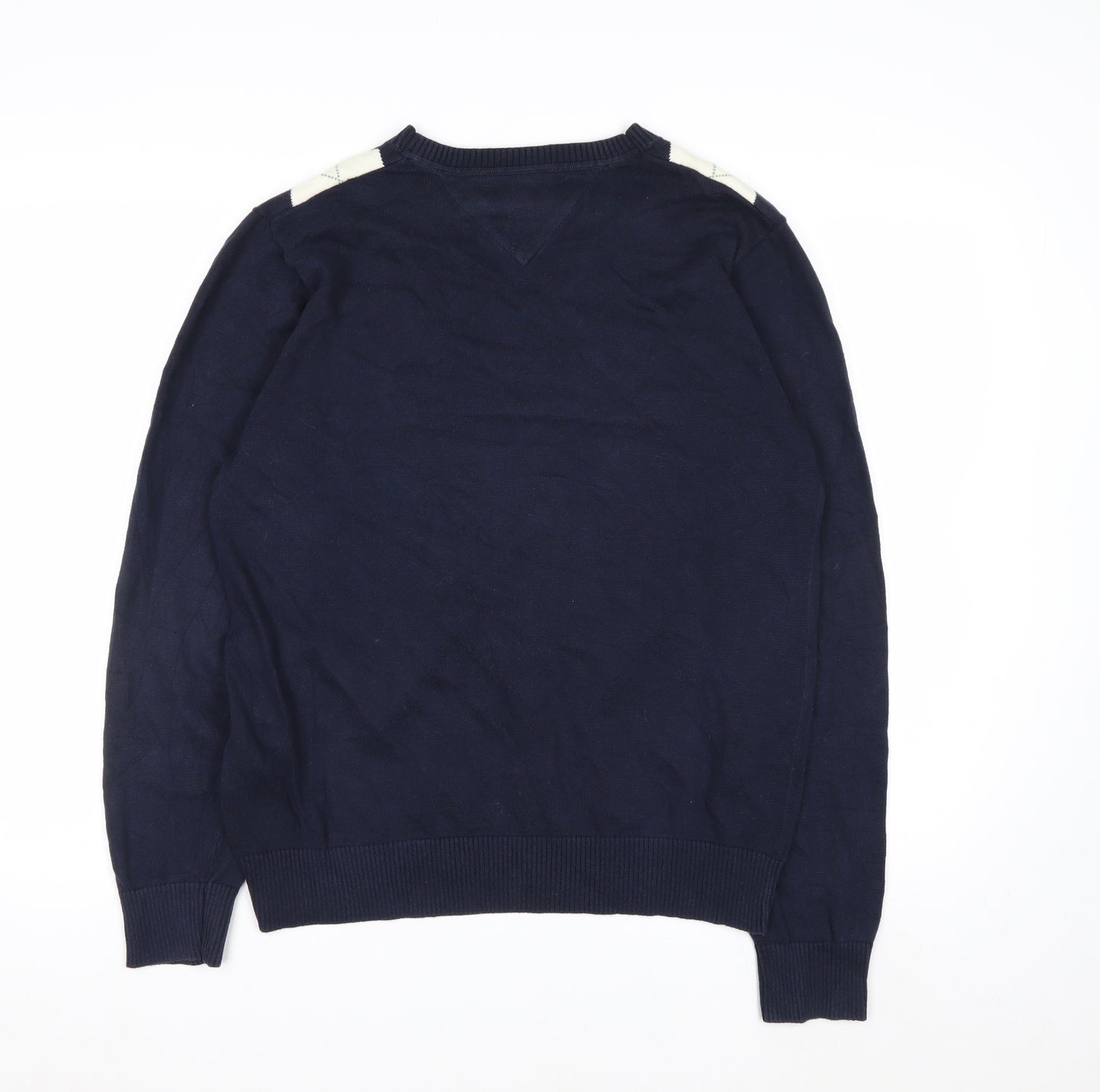 Tommy Hilfiger Men's Blue Argyle Cotton V-Neck Jumper Size M