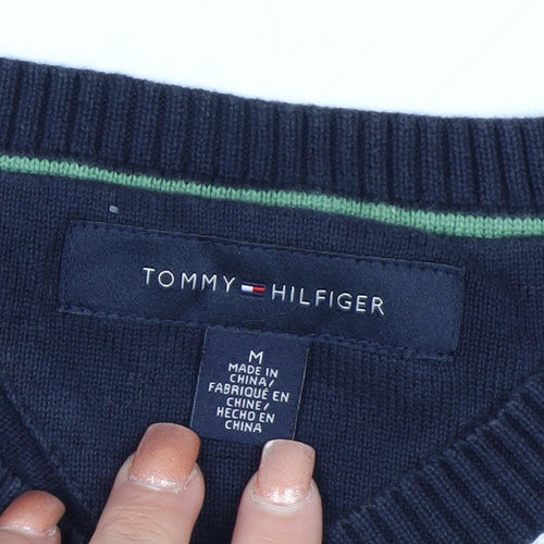 Tommy Hilfiger Men's Blue Argyle Cotton V-Neck Jumper Size M