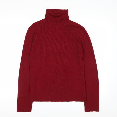 Eddie Bauer Womens Red Roll Neck Merino Wool Blend Jumper Size M