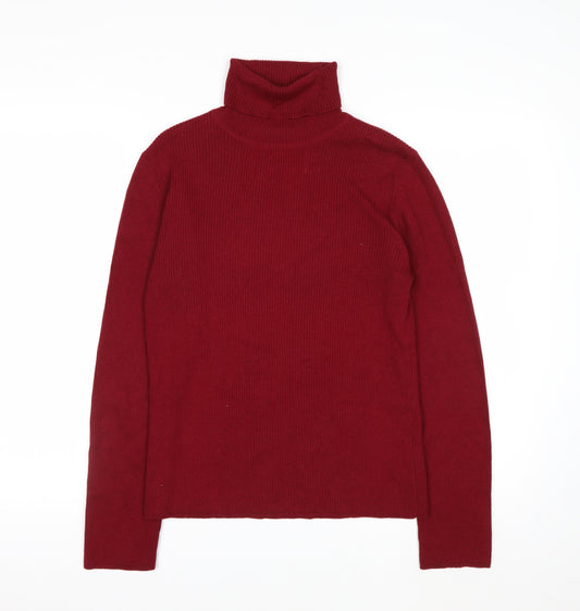Eddie Bauer Womens Red Roll Neck Merino Wool Blend Jumper Size M