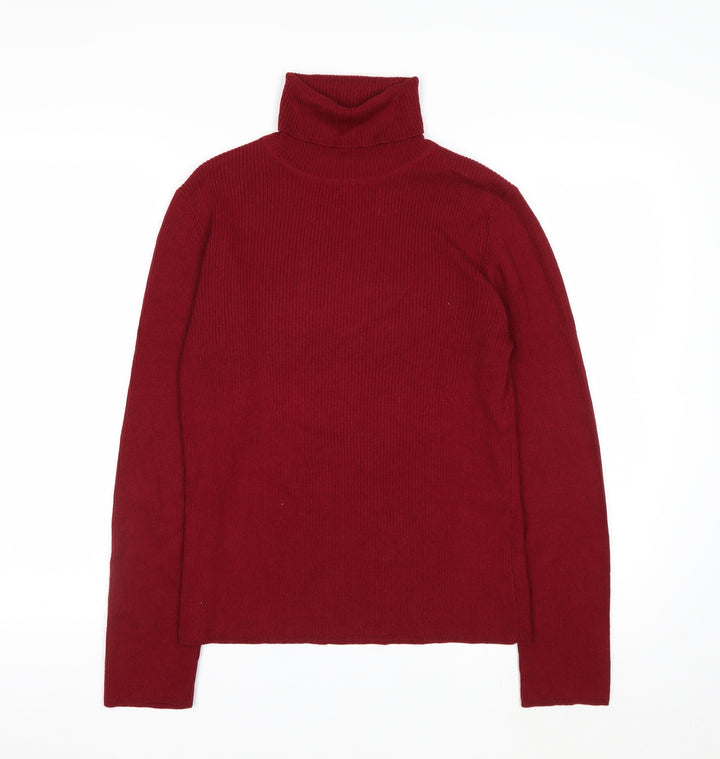 Eddie Bauer Womens Red Roll Neck Merino Wool Blend Jumper Size M