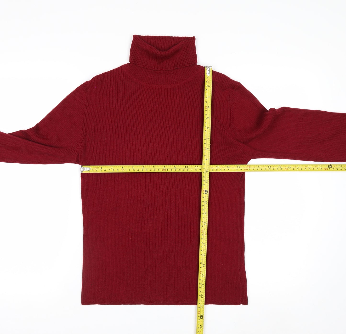 Eddie Bauer Womens Red Roll Neck Merino Wool Blend Jumper Size M