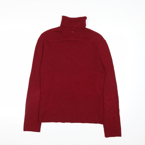 Eddie Bauer Womens Red Roll Neck Merino Wool Blend Jumper Size M