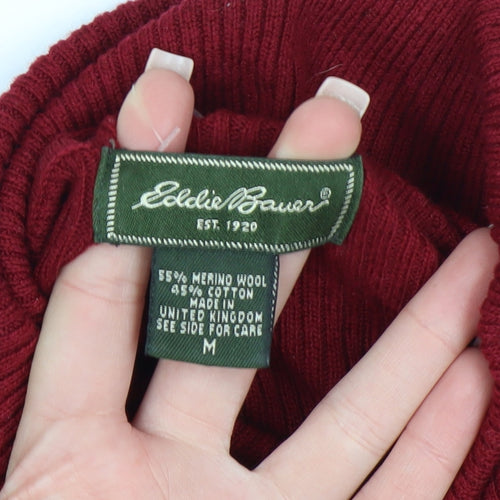 Eddie Bauer Womens Red Roll Neck Merino Wool Blend Jumper Size M