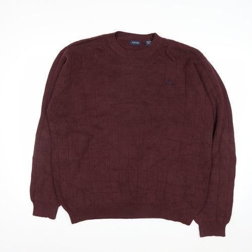 IZOD Men's Brown Cotton Crew Neck Jumper Size L Classic Knit