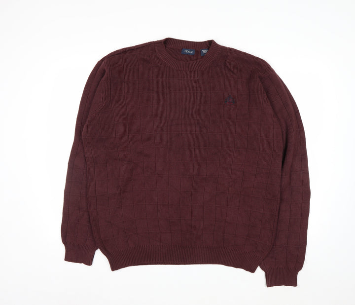 IZOD Men's Brown Cotton Crew Neck Jumper Size L Classic Knit