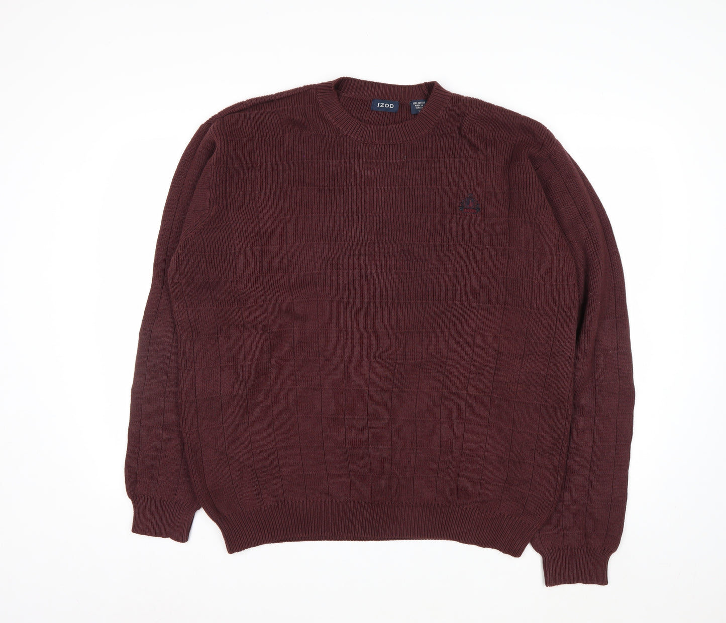 IZOD Men's Brown Cotton Crew Neck Jumper Size L Classic Knit