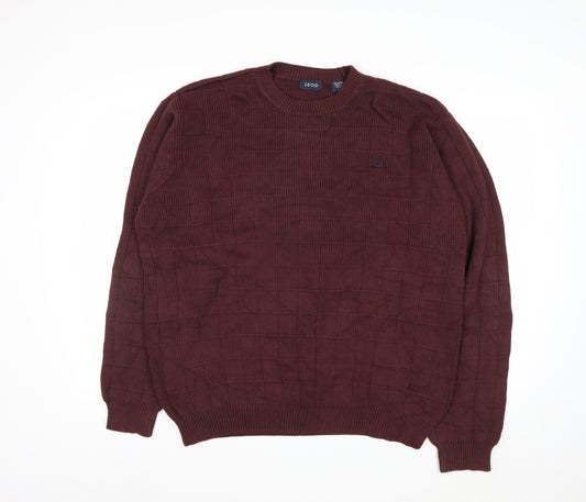 IZOD Men's Brown Cotton Crew Neck Jumper Size L Classic Knit