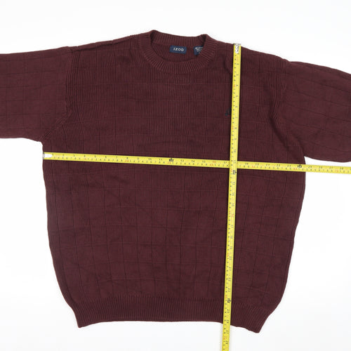 IZOD Men's Brown Cotton Crew Neck Jumper Size L Classic Knit