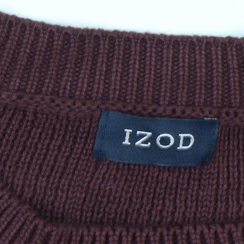 IZOD Men's Brown Cotton Crew Neck Jumper Size L Classic Knit