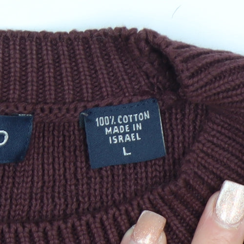 IZOD Men's Brown Cotton Crew Neck Jumper Size L Classic Knit