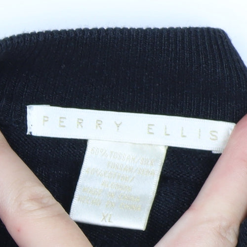Perry Ellis Men's Black Silk Cotton Mock Neck Jumper XL