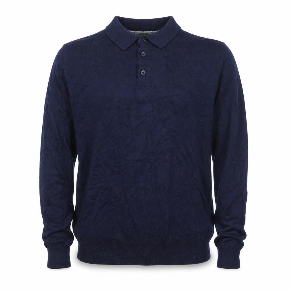 Eddie Bauer Men's Blue Cotton Cashmere Collared Henley Jumper L