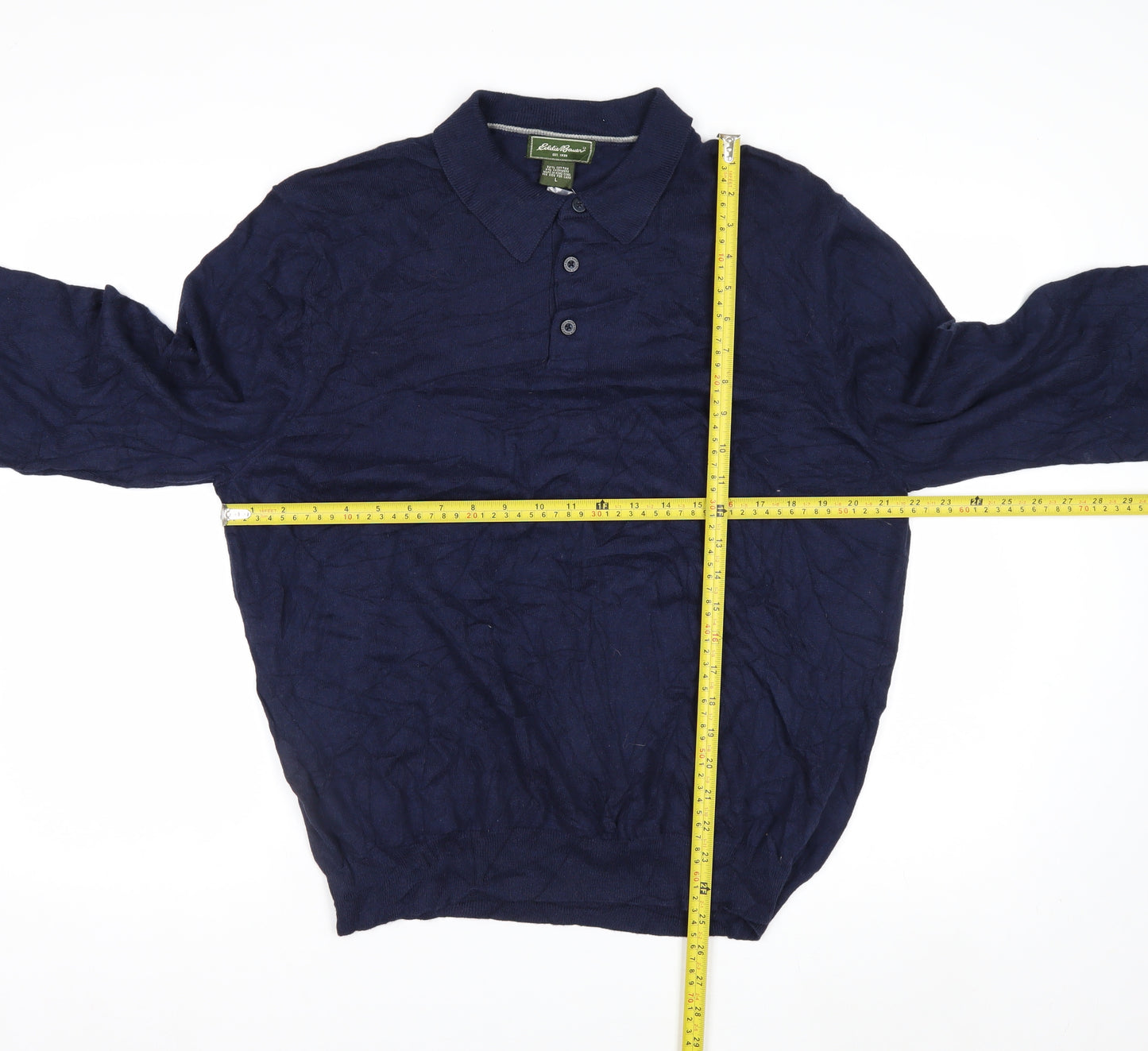 Eddie Bauer Men's Blue Cotton Cashmere Collared Henley Jumper L